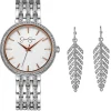 Crystal Bezel Watch & Feather Earring Set In Tone<Jessica Simpson Best Sale