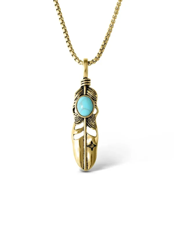 Feather Necklace With Turquoise Stone In <Jessica Simpson Shop