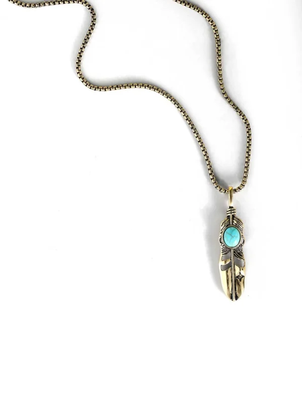 Feather Necklace With Turquoise Stone In <Jessica Simpson Shop