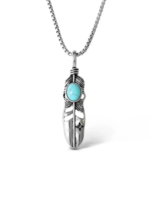 Feather Necklace With Turquoise Stone In <Jessica Simpson Best