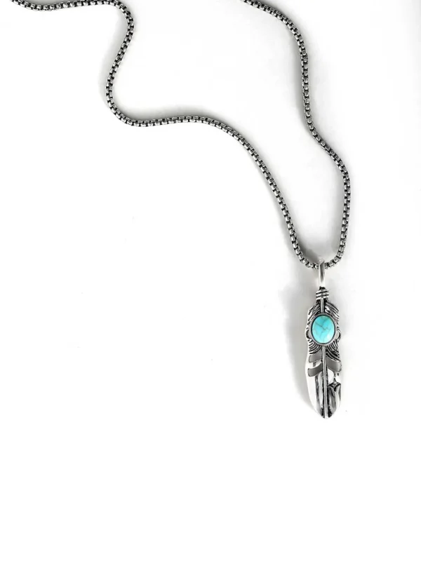 Feather Necklace With Turquoise Stone In <Jessica Simpson Best