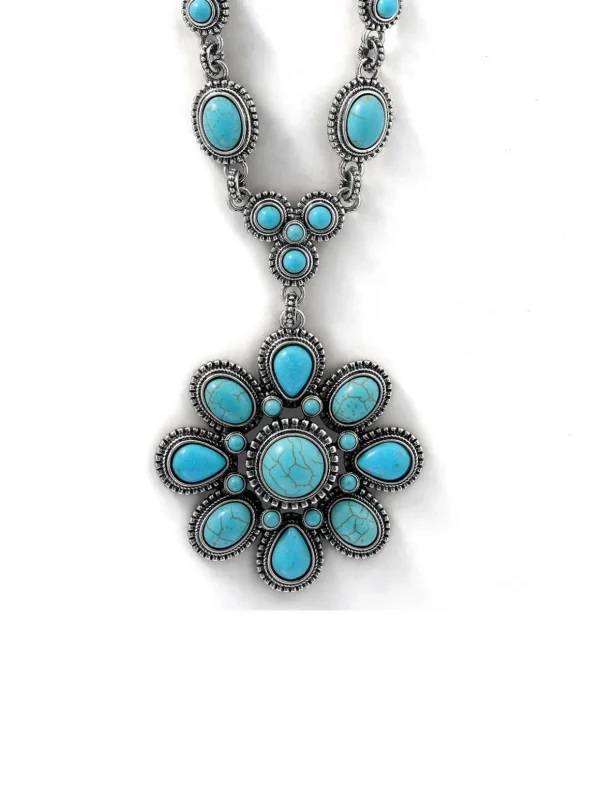 Large Turquoise Stone Flower Necklace In <Jessica Simpson Flash Sale