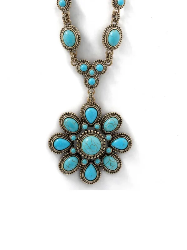 Large Turquoise Stone Flower Necklace In <Jessica Simpson Discount