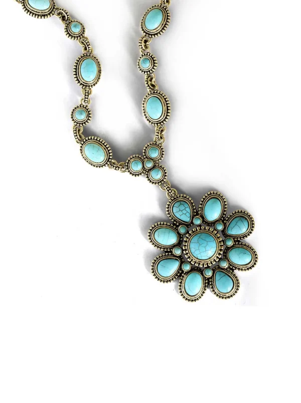 Large Turquoise Stone Flower Necklace In <Jessica Simpson Discount