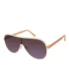 Metal Shield Aviator Pilot Sunglasses In Rose Gold & Nude<Jessica Simpson Best