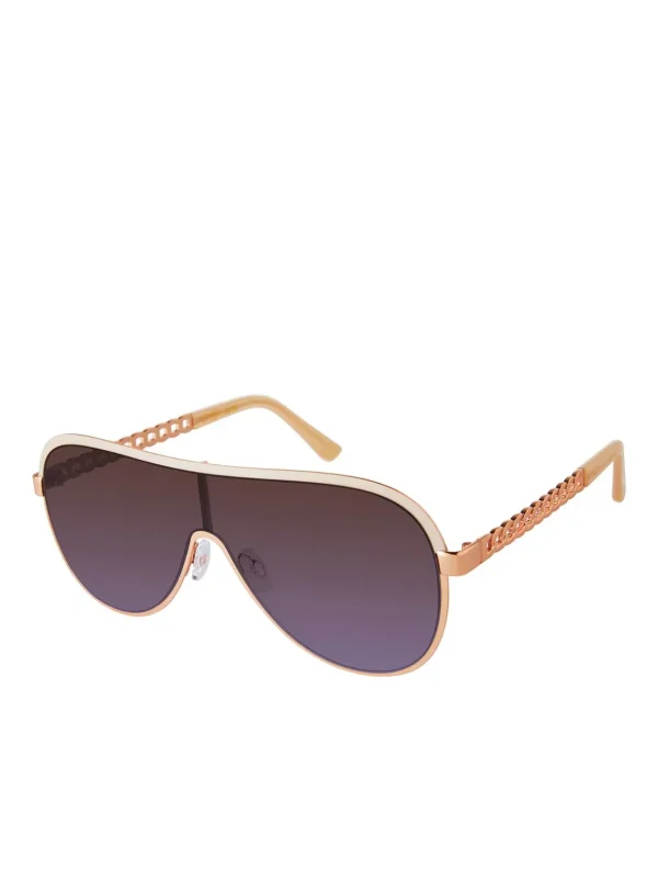 Metal Shield Aviator Pilot Sunglasses In Rose Gold & Nude<Jessica Simpson Best