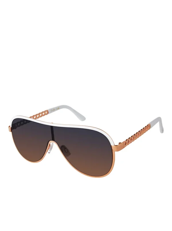 Metal Shield Aviator Pilot Sunglasses In Rose Gold & White<Jessica Simpson Store