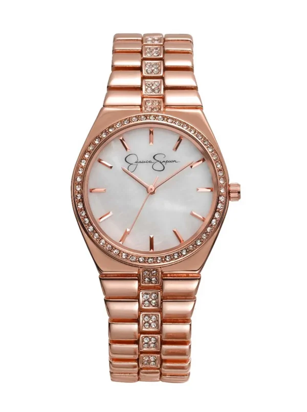 Mother Of Pearl Dial Bracelet Crystal Watch In Tone<Jessica Simpson Best