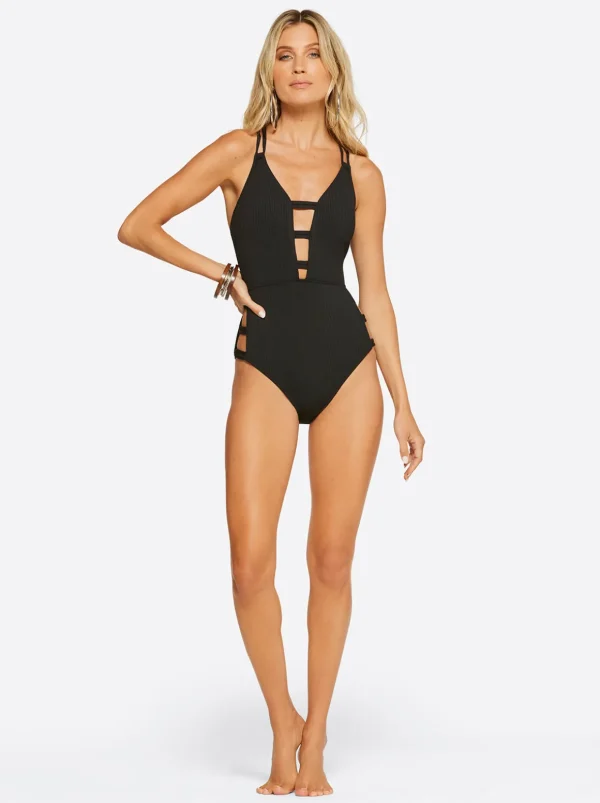 Textured Solids Plunge One Piece In <Jessica Simpson Fashion