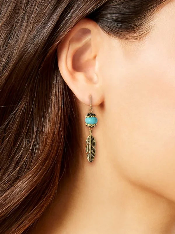 Turquoise Bead Feather Drop Earrings In <Jessica Simpson Store