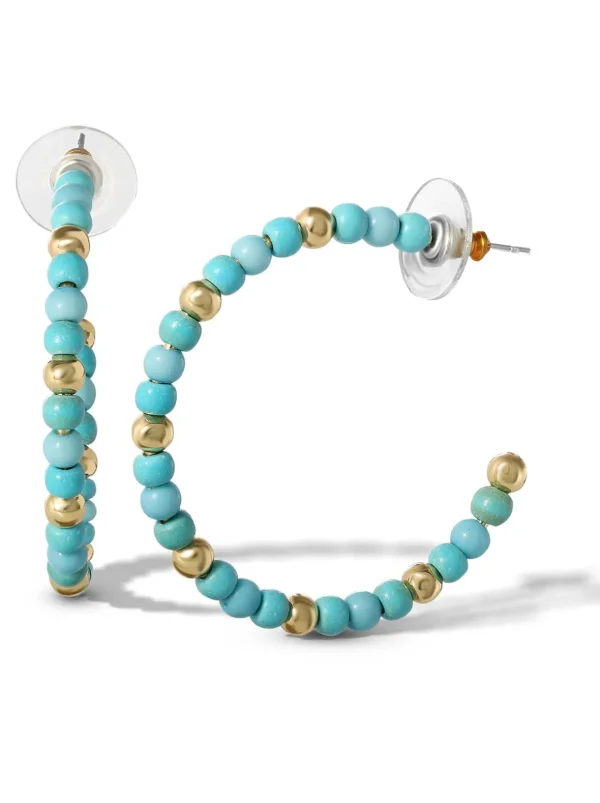 Turquoise Bead Hoop Earrings In <Jessica Simpson Hot