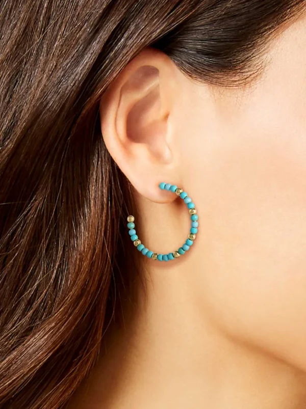 Turquoise Bead Hoop Earrings In <Jessica Simpson Hot