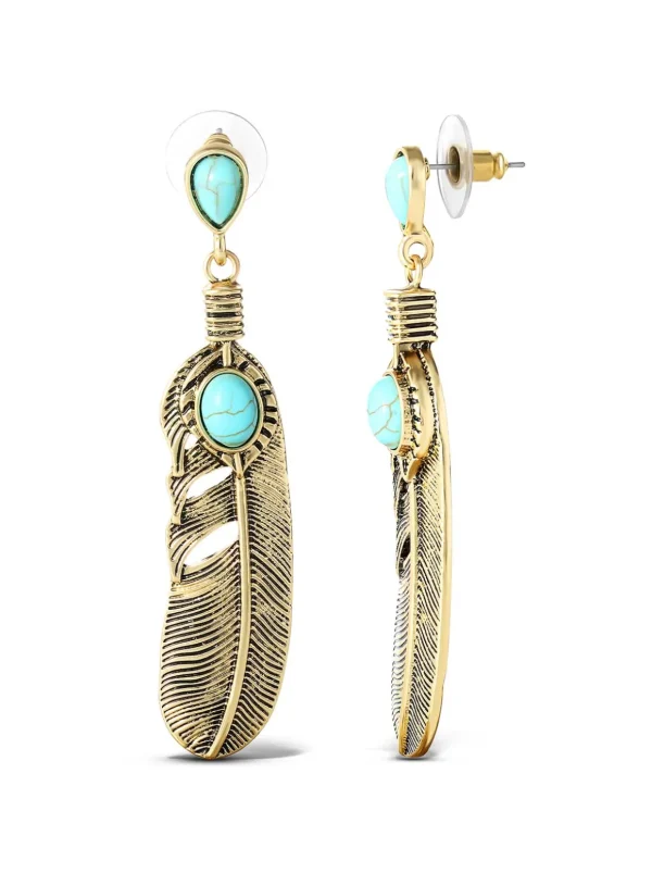 Turquoise Stone Feather Drop Earrings<Jessica Simpson Clearance