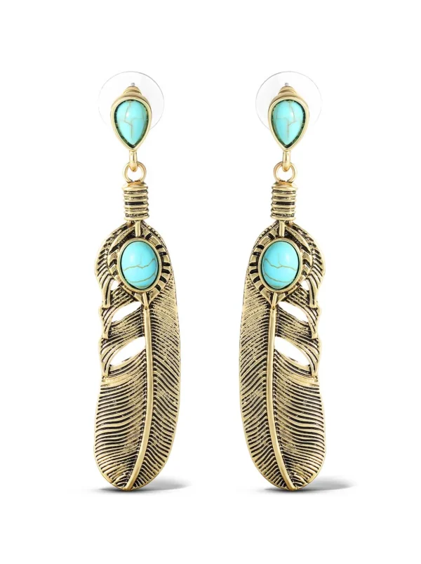 Turquoise Stone Feather Drop Earrings<Jessica Simpson Clearance