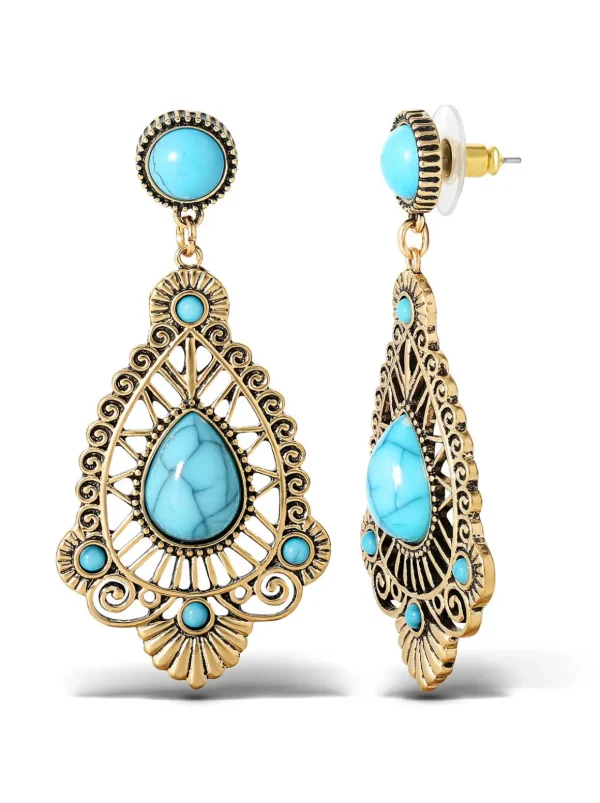 Turquoise Stone Filigree Earrings<Jessica Simpson Sale