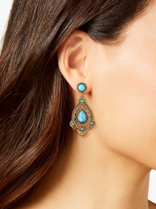 Turquoise Stone Filigree Earrings<Jessica Simpson Sale