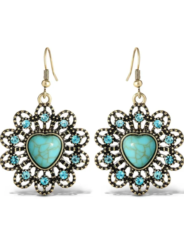 Turquoise Stone Ornate Heart Earrings<Jessica Simpson Online